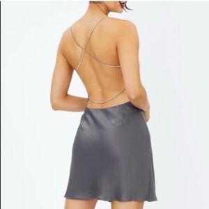 Glassons Silky Chain Strap Open Back Mini Slip Dress Gray Size US4